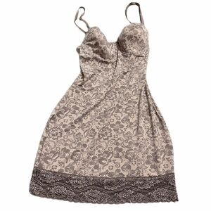 90s/Y2K Vintage Marilyn Monroe Lace Print Bodycon Slip Dress Taupe/Brown Size L